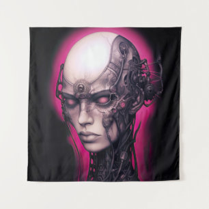 Cyborg Meisje Cool Tiener Roze Neon Wandkleed