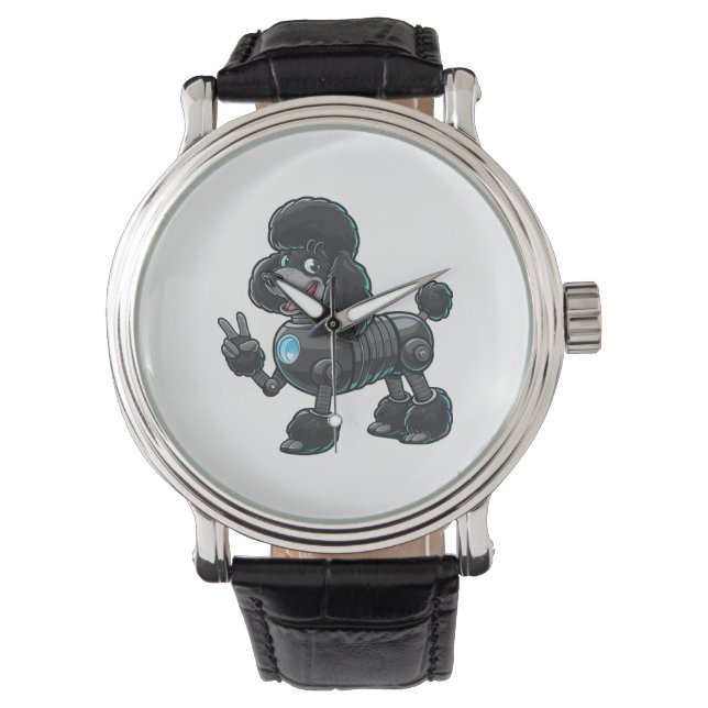 Cyborg Poodle Robot Vredesbord Horloge (Voorkant)