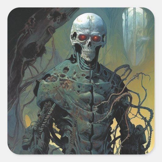 Cyborg Skeleton Futuristic Science Fiction Vierkante Sticker (Voorkant)
