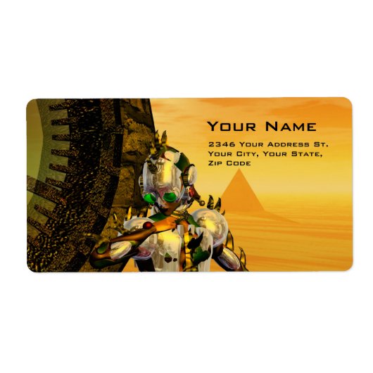 CYBORG TITAN IN HYPERION DESERT Sci-Fi Etiket (Voorkant)