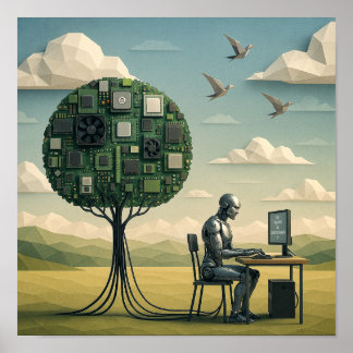 Cyborg Under Tree of Circuitry Poster
