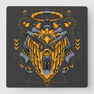 Cyborg Vierkante Wandklok Klok