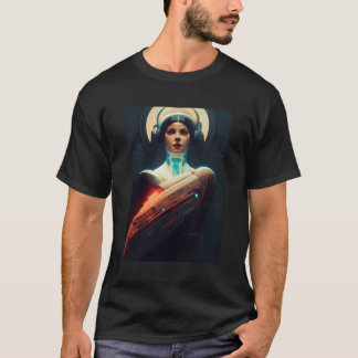Cyborg Vrouw Retro Donker Sci-Fi Illustratie T-shirt