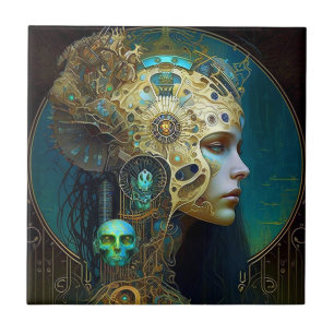 Cyborg Woman Fantasy Sci-Fi Art Ceramic Tegel Tegeltje