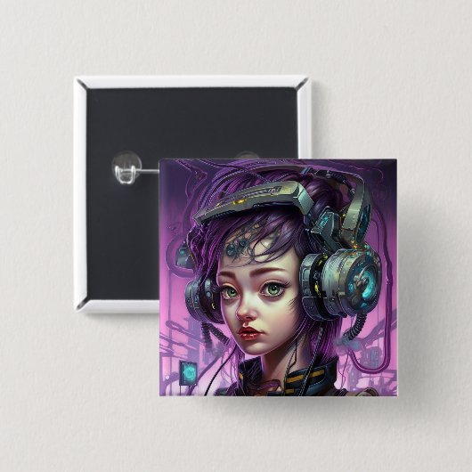 Cyborg Woman Science Vierkante Button 5,1 Cm (Voorkant /achterkant)
