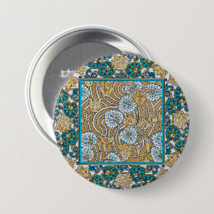 cyclamen blauw art nouveau bloem botanisch ronde button 7,6 cm