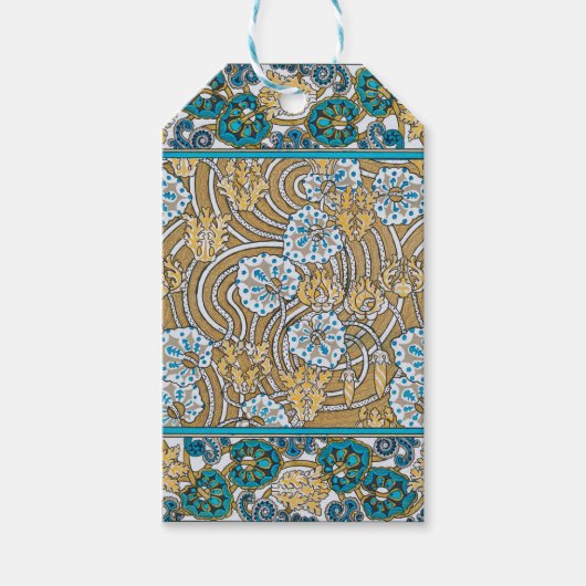 cyclamen blue art nouveau bloem behang cadeaulabel (Voorkant)