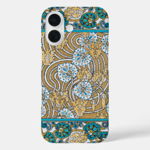 cyclamen blue art nouveau bloem behang iPhone 16 hoesje
