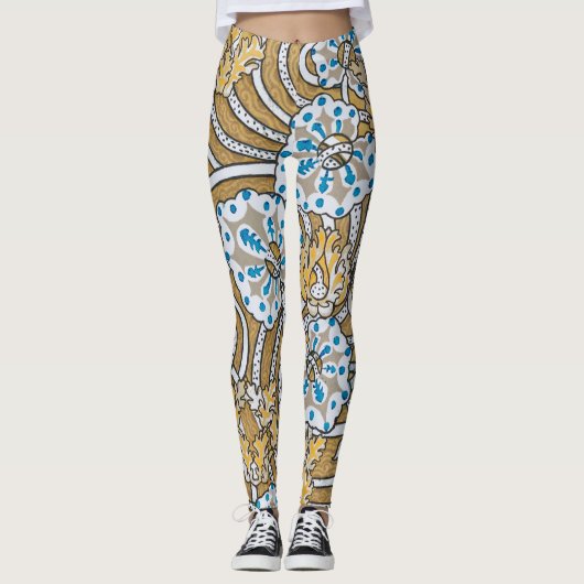 cyclamen blue art nouveau bloem behang leggings (Voorkant)