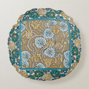 cyclamen blue art nouveau bloem behang rond kussen