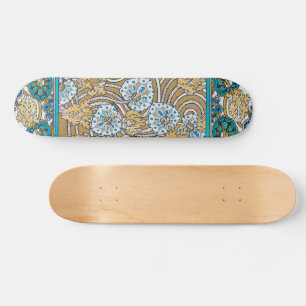 cyclamen blue art nouveau bloem behang skateboard
