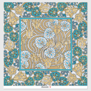 cyclamen blue art nouveau bloem behang sticker