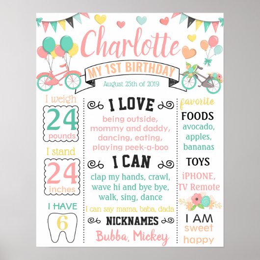 Cycle Hearts Spring Birthday chalkboard Poster (Voorkant)