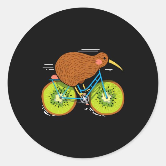 Cycle New Zealand Funny Kiwi On A Bicycle Design I Ronde Sticker (Voorkant)