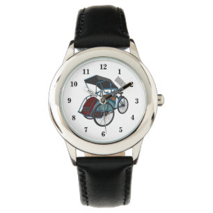 Cycle rickshaw cartoon illustratie horloge
