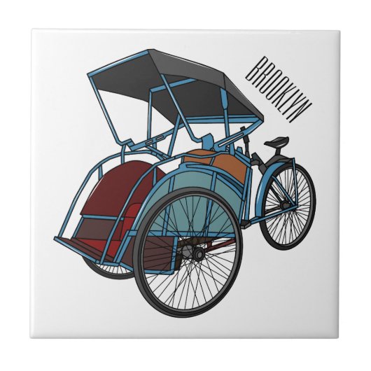 Cycle rickshaw cartoon illustratie tegeltje (Voorkant)