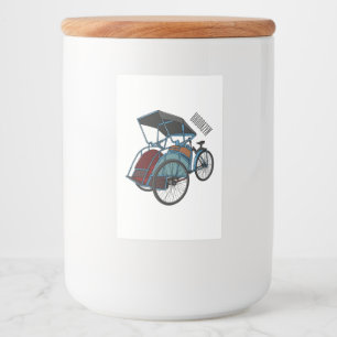 Cycle rickshaw cartoon illustratie voedselcontainer etiket