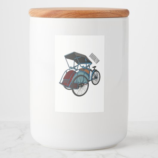 Cycle rickshaw cartoon illustratie voedselcontainer etiket (Voorkant)