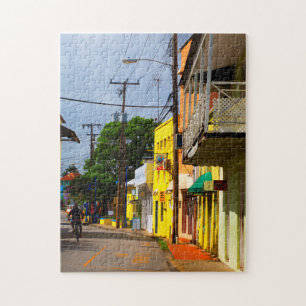 Cycling down Queen Street, Speightstown, Barbados Legpuzzel