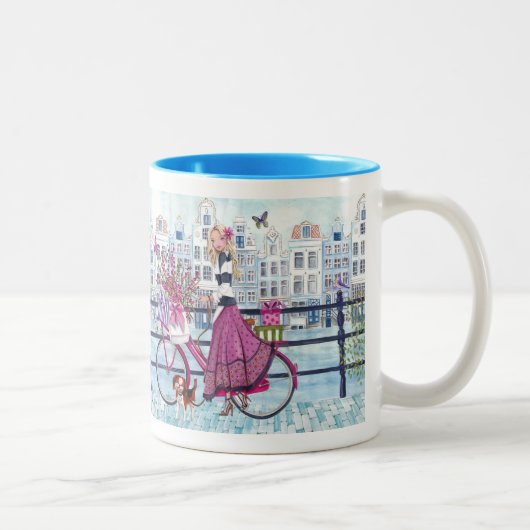 Cyclisme à Amsterdam Fille à bicyclette - Mug (Droit)