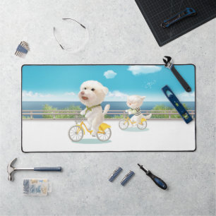 Cyclisme au bord de la mer : Bichon souriant et ar