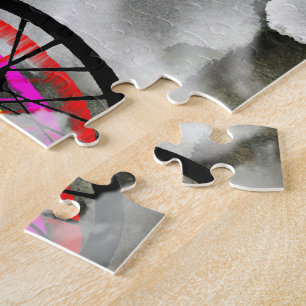 Cyclisten die fietsen in de wolken legpuzzel