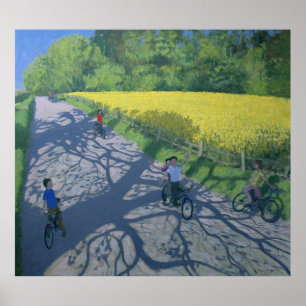 Cyclisten en geel veld Kedleston Derby Poster