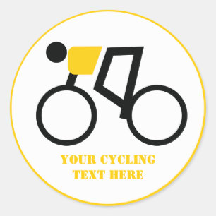 Cyclusrijder die zijn fiets gebruikt ronde sticker