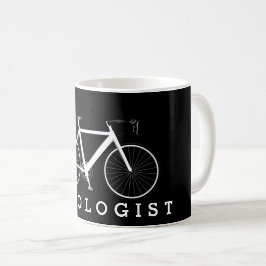 CYCOLOGIST-tekst en witte fiets Koffiemok (Voorkant rechts)