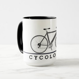 Cycologist tekst met grijze fiets mok