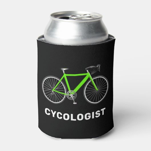 Cycologistische tekst en groene fiets blikjeskoeler (Blikje Voorkant)