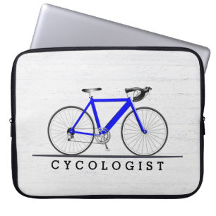 Cycologistische tekst met blauwe fiets laptop sleeve