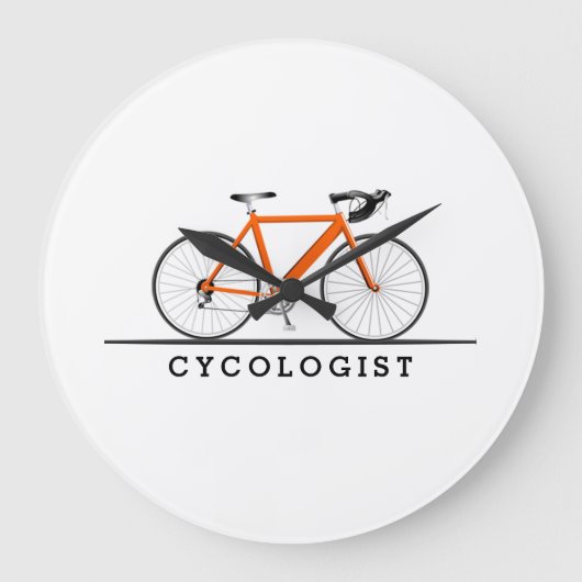 Cycologistische tekst met oranje fiets grote klok (Voorkant)