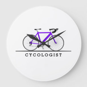 Cycologistische tekst met paarse fiets grote klok