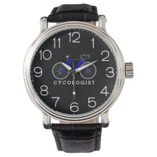 Cycoloog Blue Bicycle op zwart Horloge