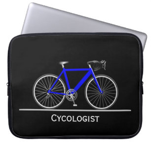 Cycoloog Blue Bike op Black Laptop Sleeve