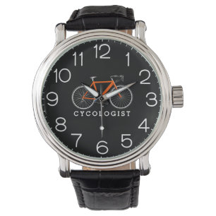 Cycoloog Oranje fiets op zwart Horloge