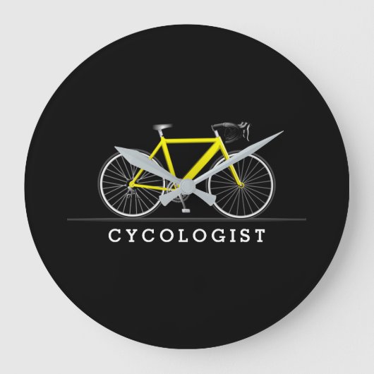 Cycoloog tekst met gele fiets grote klok (Voorkant)