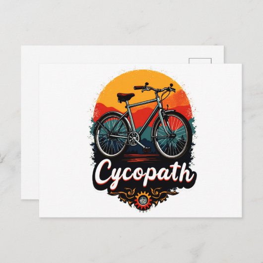 Cycopath: Energetische fiets en zonsondergang Grap Feestdagenkaart (Voorkant / Achterkant)