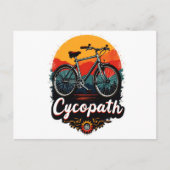 Cycopath: Energetische fiets en zonsondergang Grap Feestdagenkaart (Voorkant)