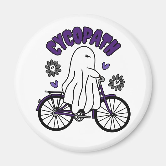 Cycopath Halloween Ghost op Paarse Fiets Magneet (Voorkant)