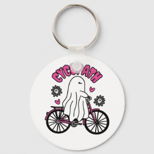 Cycopath Halloween Ghost op Roze Fiets Sleutelhanger