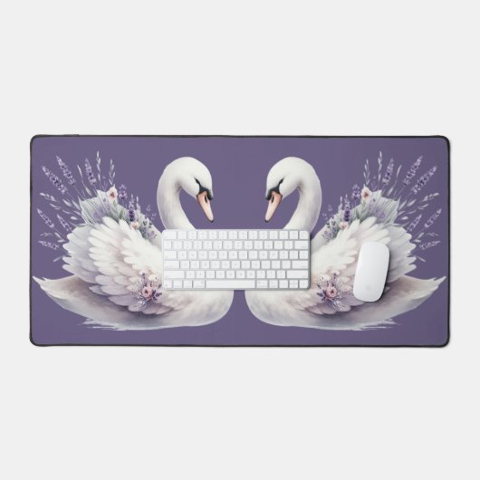 Cygne aquarelle avec fleurs de lavande (Clavier et souris)