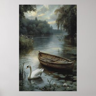 Cygne blanc et bateau - Impression d'art mural vin