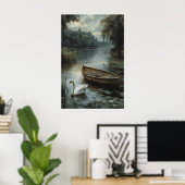 Cygne blanc et bateau - Impression d'art mural vin (Bureau à domicile)