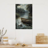Cygne blanc et bateau - Impression d'art mural vin (Cuisine)