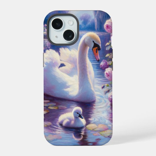 Cygne blanc et jeune cygne avec roses violettes (Verso)