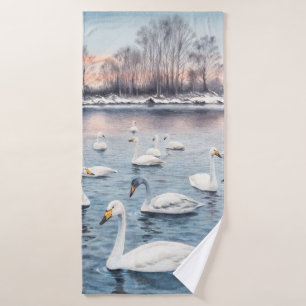 Cygne blanc muet sur un lac. Aquarelle