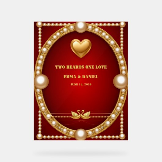 Cygne de mariage couple or rouge Décor 💍 (Recto)