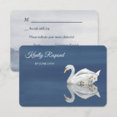 Cygne floral blanc sur carte de réponse de mariage (Devant / Derrière)